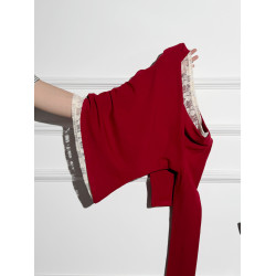 拉夏貝爾打底衫蕩領一字肩長袖T恤女秋蕾絲內搭假兩件不規則上衣