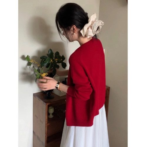 本命年2025新年聖誕紅色小香風毛衣外套女冬季小個子短款針織開衫 本命年2025新年聖誕紅色小香風毛衣外套女冬季小個子短款針織開衫