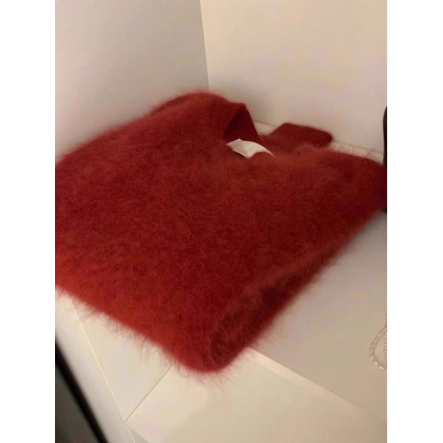 新年聖誕紅色水貂絨毛衣女秋冬高級感超好看針織衫歐貨漂亮上衣厚