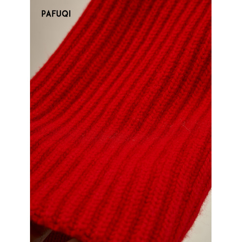 2025新款聖誕紅色毛衣女秋冬高領斜拉鍊針織寬松廓形上衣新年戰袍