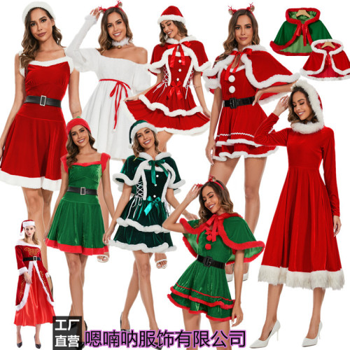 新款 歐美節女成人套裝披肩紅裙COS服聖誕綠色性感演出服 新款 歐美節女成人套裝披肩紅裙COS服聖誕綠色性感演出服