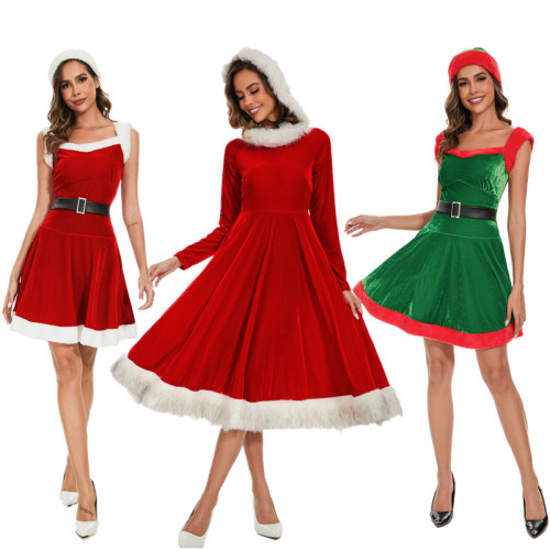 新款 歐美節女成人套裝披肩紅裙COS服聖誕綠色性感演出服 新款 歐美節女成人套裝披肩紅裙COS服聖誕綠色性感演出服
