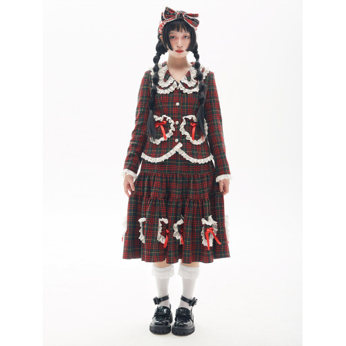 MEME原創 古早日系昭和復古聖誕紅色裙子 冬季Lolita毛呢半身裙女 MEME原創 古早日系昭和復古聖誕紅色裙子 冬季Lolita毛呢半身裙女