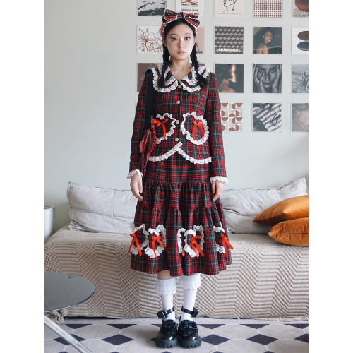 MEME原創 古早日系昭和復古聖誕紅色裙子 冬季Lolita毛呢半身裙女 MEME原創 古早日系昭和復古聖誕紅色裙子 冬季Lolita毛呢半身裙女