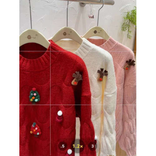 聖誕紅秋季新款歐貨小香風套頭高級感重工刺綉粉色別致節毛衣純色