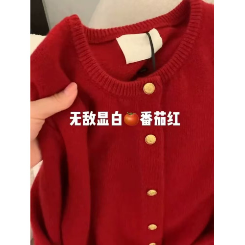 浣熊絨聖誕紅色毛衣開衫外套女秋冬2024新款復古軟糯慵嬾針織上衣