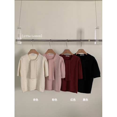 聖誕紅色袖套毛衣女秋冬高級感截斷泡泡袖針織衫茶裡茶氣新年上衣