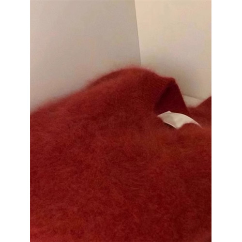 過年本命年紅色套頭毛衣女秋冬慵懶高級感寬松軟糯馬海毛針織上衣 過年本命年紅色套頭毛衣女秋冬慵懶高級感寬松軟糯馬海毛針織上衣