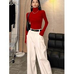 高領修身聖誕紅色打底衫女2025年秋冬新款高級感時尚洋氣內搭上衣