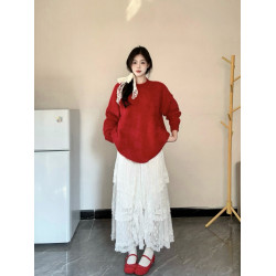 新年聖誕紅色毛衣女秋冬氛圍感寬松加厚水貂絨針織衫氣質顯白上衣