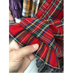 聖誕紅色格子半身裙女秋季甜美木耳花邊蛋糕長裙子撞色格紋A字裙