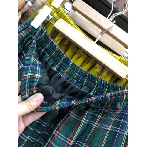 聖誕紅色格子半身裙女秋季甜美木耳花邊蛋糕長裙子撞色格紋A字裙