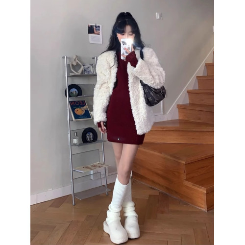 新年戰袍聖誕紅色針織連衣裙子女2025秋冬小個子包臀裙袖套毛衣裙