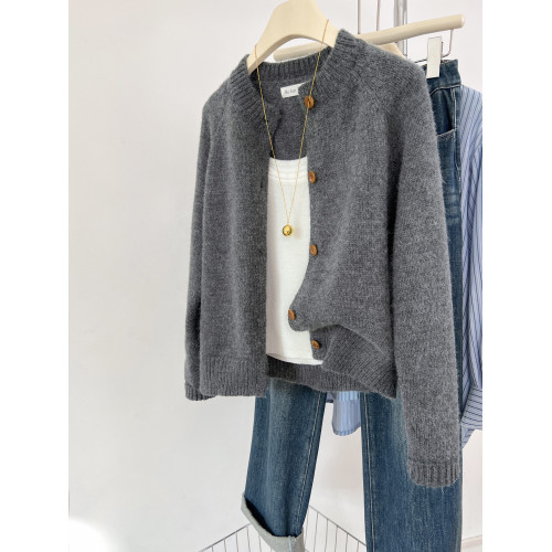 聖誕紅色圓領針織開衫女秋冬高級感氣質小香風毛衣外套超好看上衣