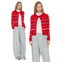 設計感小衆聖誕紅色小狗洋氣毛衣開衫女內搭春秋費爾島短款針織衫