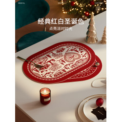 奇妙夜新年紅色餐墊防水防油防燙隔熱墊聖誕高級感西餐墊碗墊杯墊