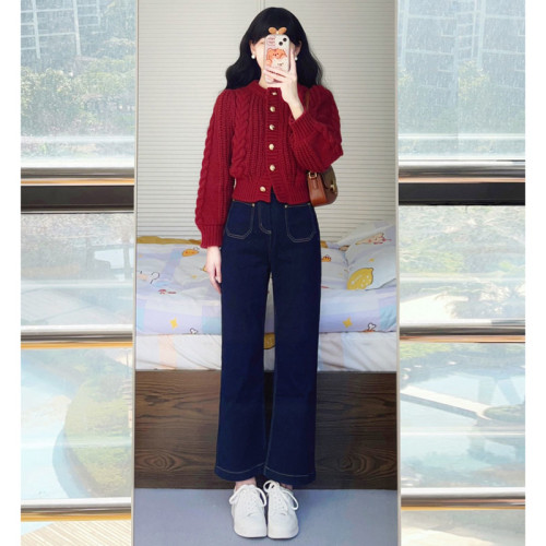 本命年新年聖誕紅色麻花毛衣開衫女秋冬季慵懶風加厚針織外套上衣 本命年新年聖誕紅色麻花毛衣開衫女秋冬季慵懶風加厚針織外套上衣