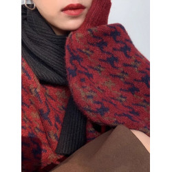 費爾島聖誕紅色針織加厚毛衣女秋冬設計感小衆復古寬松慵懶風上衣