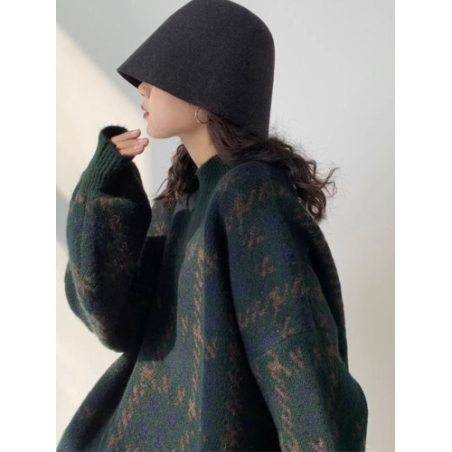 費爾島聖誕紅色針織加厚毛衣女秋冬設計感小衆復古寬松慵懶風上衣