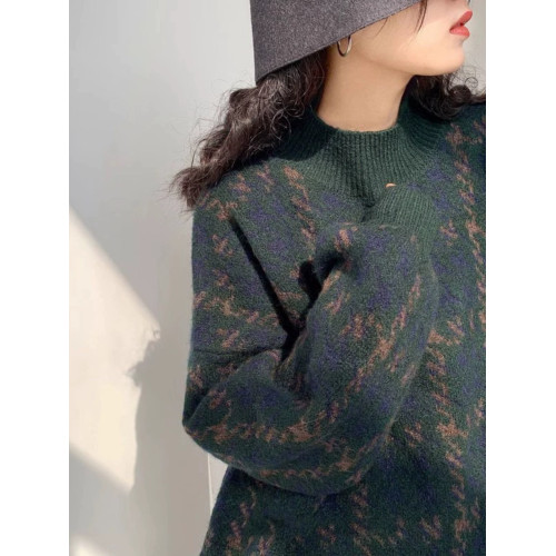 費爾島聖誕紅色針織加厚毛衣女秋冬設計感小衆復古寬松慵懶風上衣