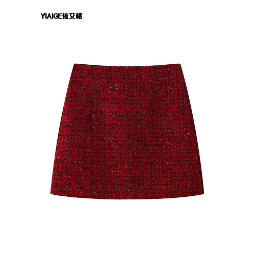 毛呢半身裙女秋冬小個子粗花呢子高腰顯瘦包臀裙聖誕紅色a字裙 毛呢半身裙女秋冬小個子粗花呢子高腰顯瘦包臀裙聖誕紅色a字裙