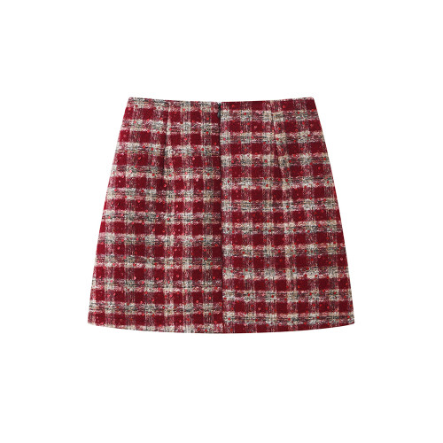 毛呢半身裙女秋冬小個子粗花呢子高腰顯瘦包臀裙聖誕紅色a字裙 毛呢半身裙女秋冬小個子粗花呢子高腰顯瘦包臀裙聖誕紅色a字裙