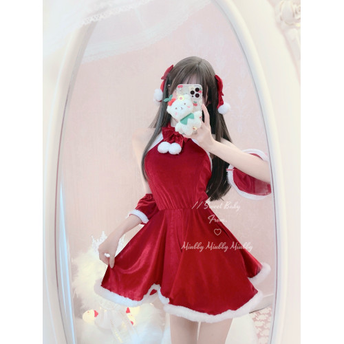 Miubby「雪絨絨」純欲可愛紅絲絨cos聖誕紅裙性感露肩新年連衣裙 Miubby「雪絨絨」純欲可愛紅絲絨cos聖誕紅裙性感露肩新年連衣裙