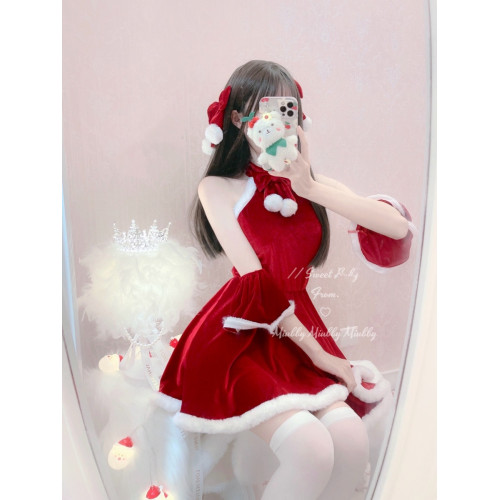 Miubby「雪絨絨」純欲可愛紅絲絨cos聖誕紅裙性感露肩新年連衣裙 Miubby「雪絨絨」純欲可愛紅絲絨cos聖誕紅裙性感露肩新年連衣裙