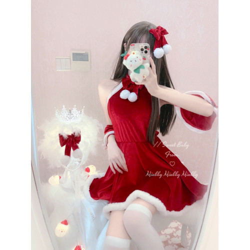 Miubby「雪絨絨」純欲可愛紅絲絨cos聖誕紅裙性感露肩新年連衣裙 Miubby「雪絨絨」純欲可愛紅絲絨cos聖誕紅裙性感露肩新年連衣裙