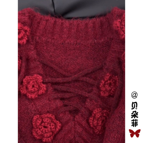 新年聖誕紅色v領毛衣外套女款2025新款春季慵懶高級感針織衫上衣 新年聖誕紅色v領毛衣外套女款2025新款春季慵懶高級感針織衫上衣