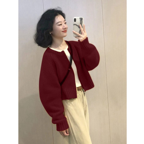 女裝本命年衣服高級超好看氛圍感聖誕紅色針織毛衣外套女拉鍊上衣 女裝本命年衣服高級超好看氛圍感聖誕紅色針織毛衣外套女拉鍊上衣