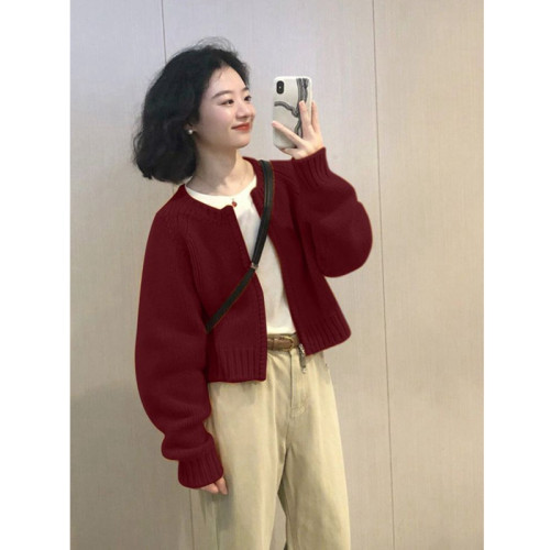 女裝本命年衣服高級超好看氛圍感聖誕紅色針織毛衣外套女拉鍊上衣 女裝本命年衣服高級超好看氛圍感聖誕紅色針織毛衣外套女拉鍊上衣