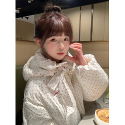 聖誕紅超好看波點羽絨棉服女冬季新款大碼加厚保暖棉衣外套麵包服