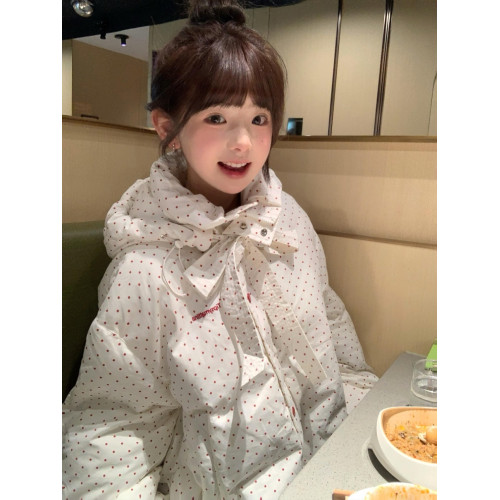 聖誕紅超好看波點羽絨棉服女冬季新款大碼加厚保暖棉衣外套麵包服 聖誕紅超好看波點羽絨棉服女冬季新款大碼加厚保暖棉衣外套麵包服