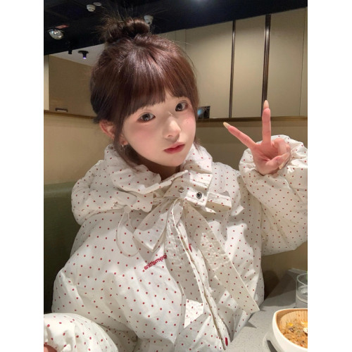 聖誕紅超好看波點羽絨棉服女冬季新款大碼加厚保暖棉衣外套麵包服 聖誕紅超好看波點羽絨棉服女冬季新款大碼加厚保暖棉衣外套麵包服