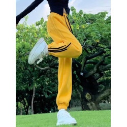 小個子聖誕紅色加絨束腳哈倫褲拼接抽繩衛褲高腰休閒運動褲女冬季