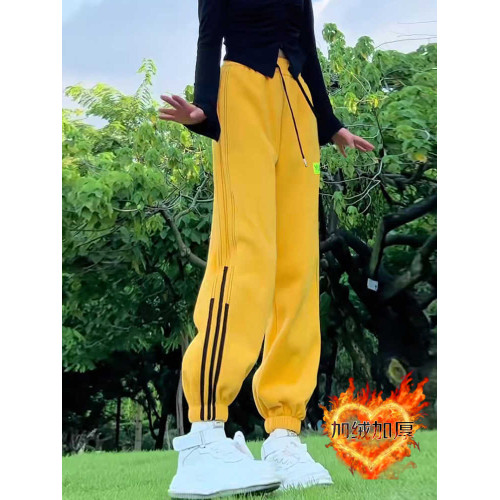 小個子聖誕紅色加絨束腳哈倫褲拼接抽繩衛褲高腰休閒運動褲女冬季 小個子聖誕紅色加絨束腳哈倫褲拼接抽繩衛褲高腰休閒運動褲女冬季