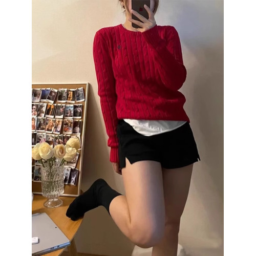 聖誕紅色毛衣女套頭麻花新年本命年圓領針織衫上衣打底衫內搭秋冬 聖誕紅色毛衣女套頭麻花新年本命年圓領針織衫上衣打底衫內搭秋冬