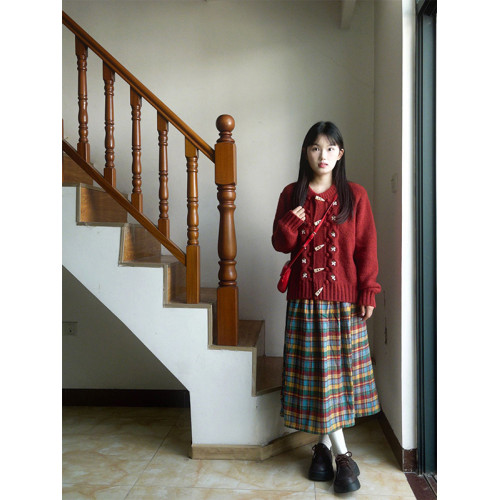 溫柔風甜美小個子穿搭一整套聖誕紅色毛衣外套格子半身裙兩件套裝 溫柔風甜美小個子穿搭一整套聖誕紅色毛衣外套格子半身裙兩件套裝