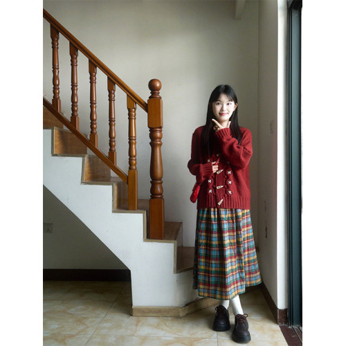 溫柔風甜美小個子穿搭一整套聖誕紅色毛衣外套格子半身裙兩件套裝 溫柔風甜美小個子穿搭一整套聖誕紅色毛衣外套格子半身裙兩件套裝