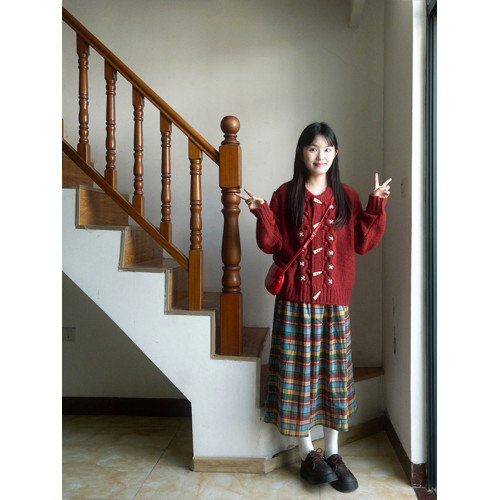 溫柔風甜美小個子穿搭一整套聖誕紅色毛衣外套格子半身裙兩件套裝 溫柔風甜美小個子穿搭一整套聖誕紅色毛衣外套格子半身裙兩件套裝