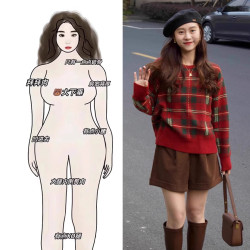 冬季穿搭一整套高級感大碼女裝聖誕紅色格子針織毛衣半身裙兩件套