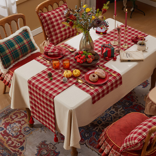 聖誕桌旗紅色節日氛圍感裝飾防水紅色喜慶復古桌布電視櫃鬭櫃蓋布 聖誕桌旗紅色節日氛圍感裝飾防水紅色喜慶復古桌布電視櫃鬭櫃蓋布