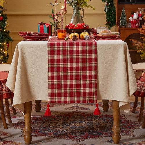聖誕桌旗紅色節日氛圍感裝飾防水紅色喜慶復古桌布電視櫃鬭櫃蓋布 聖誕桌旗紅色節日氛圍感裝飾防水紅色喜慶復古桌布電視櫃鬭櫃蓋布