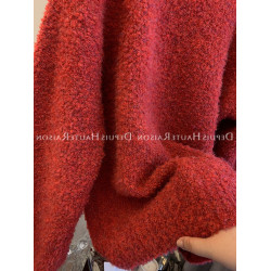 miu系穿搭圈圈絨聖誕紅色軟糯寬松大毛衣針織衫慵懶風圓領上衣女