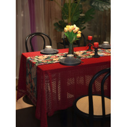 法式復古紅色喜慶桌布婚禮新年聖誕節氛圍感圓桌方桌茶幾餐桌台布