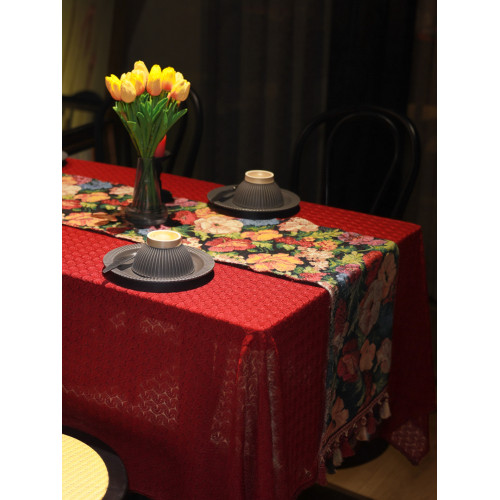 法式復古紅色喜慶桌布婚禮新年聖誕節氛圍感圓桌方桌茶幾餐桌台布 法式復古紅色喜慶桌布婚禮新年聖誕節氛圍感圓桌方桌茶幾餐桌台布