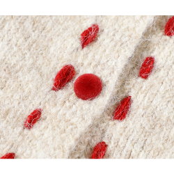 XinmonLee法式復古軟糯虛線絲絨釦圓領開衫冬季聖誕紅色毛衣外套