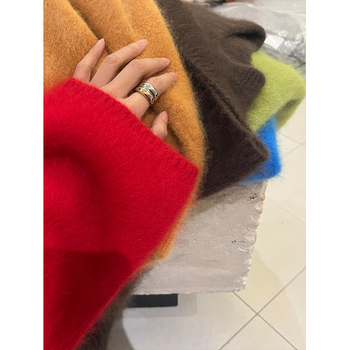 新年聖誕紅色水貂絨套頭毛衣女冬季慵懶風寬松內搭打底馬海毛上衣