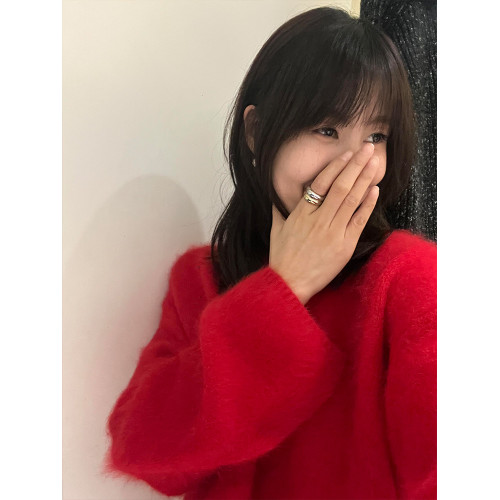 新年聖誕紅色水貂絨套頭毛衣女冬季慵懶風寬松內搭打底馬海毛上衣